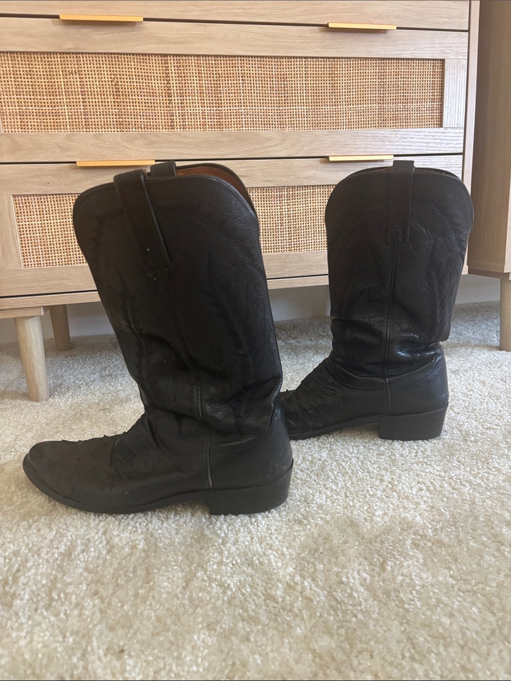 Vintage Lucchese 1883 Ostrich Cowboy Boots Black
